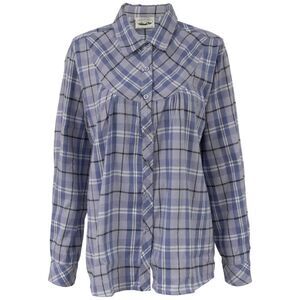 Woodland Creek Women's Long Sleeve Button-Up Pleated Shirt in Blue Plaid, XXL